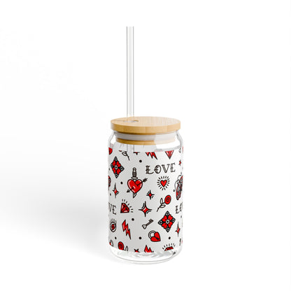 Bar Sipper Glass, Mason Jar Cup, Tattoo Designs Glass, Tattoo Pattern Summer Drinking Glass