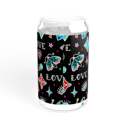 Bar Sipper Glass, Mason Jar Cup, Tattoo Designs Glass, Tattoo Pattern Summer Drinking Glass, Bar Glasses