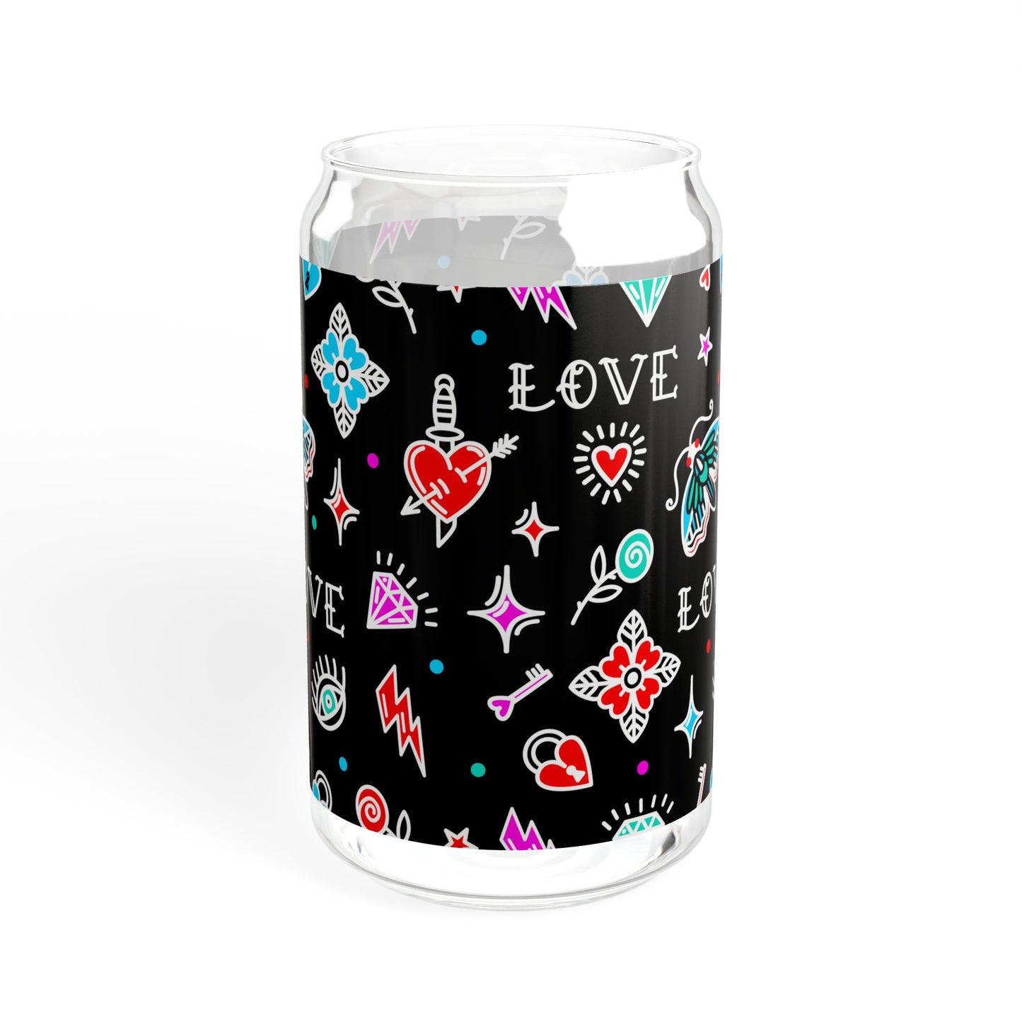 Bar Sipper Glass, Mason Jar Cup, Tattoo Designs Glass, Tattoo Pattern Summer Drinking Glass, Bar Glasses